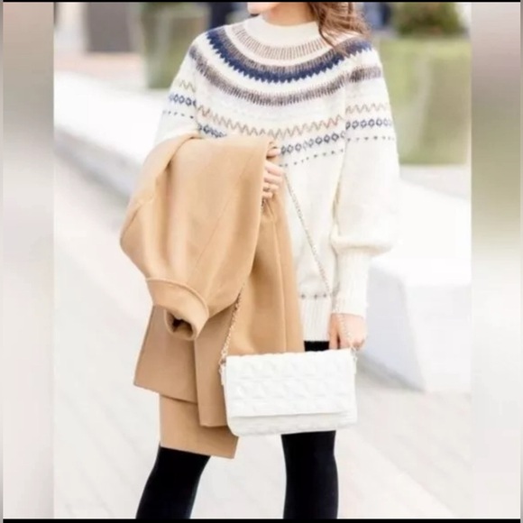 J Crew Fair Isle Yoke Puff Sleeve Sweater Women's
M Cream Wool Alpaca Casual ✨ - Picture 1 of 12